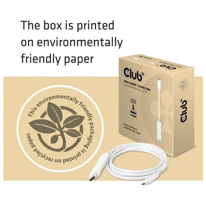 Club3d CAC-1514 Cavo Usb C a Hdmi 2.0 Ultra Hd Attivo 1.8mt Bianco
