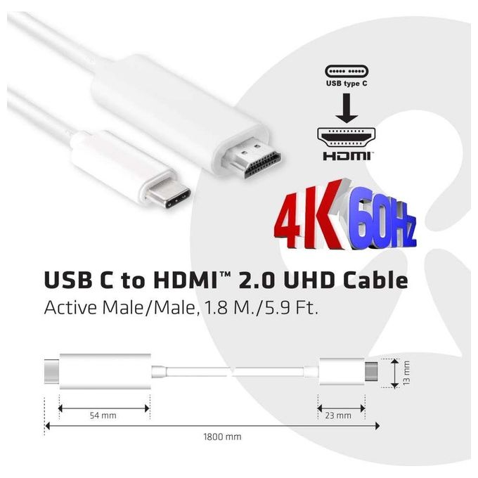 Club3d CAC-1514 Cavo Usb C a Hdmi 2.0 Ultra Hd Attivo 1.8mt Bianco