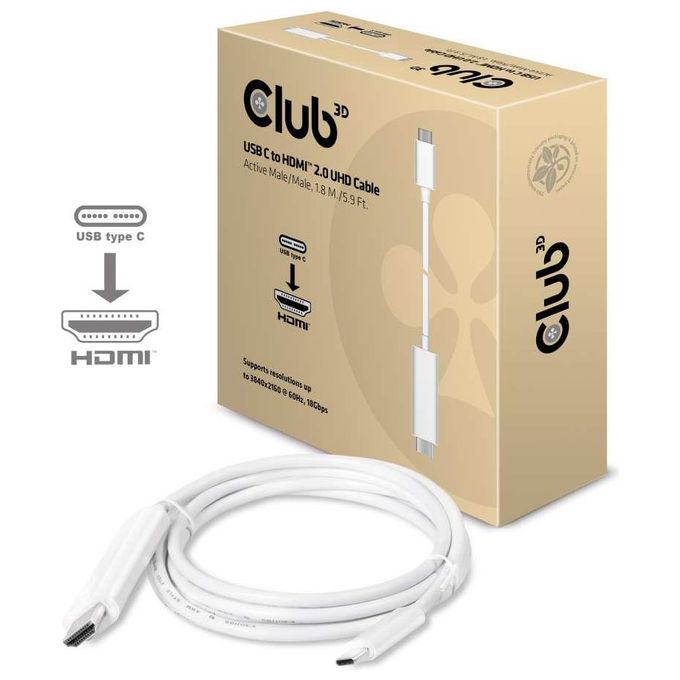 Club3d CAC-1514 Cavo Usb C a Hdmi 2.0 Ultra Hd Attivo 1.8mt Bianco