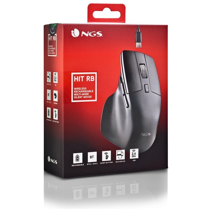 NGS Hit-RB Mouse Mano Destra RF Wireless Ottico 1600 DPI