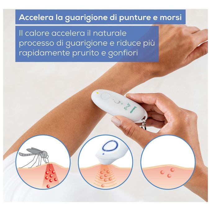 Beurer BR 10 - Dispositivo per punture d’insetto, con piastra in ceramica riscaldante, programma rapido da 3 s e alimentazione a batterie, colore bianco