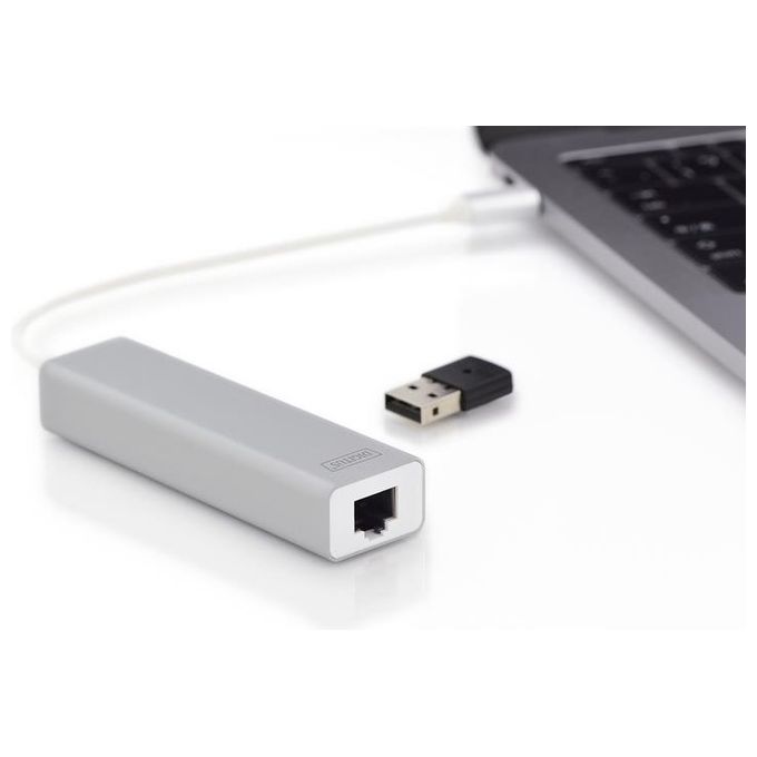Digitus hub connettore tipo c con 3 porte usb 3.0 + porta rete gigabit