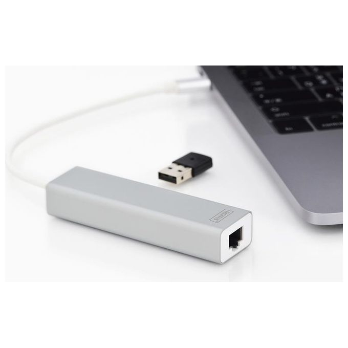 Digitus hub connettore tipo c con 3 porte usb 3.0 + porta rete gigabit