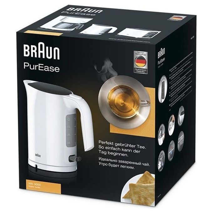 Braun PurEase WK 3000 WH Bollitore Elettrico 1Lt 2200W Nero-Bianco