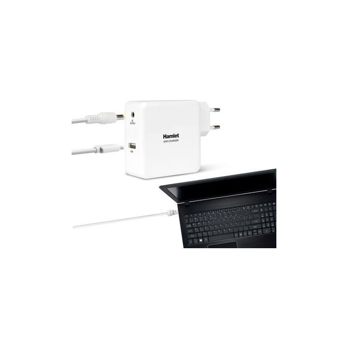 Hamlet XPWNB65U - Alimentatore universale per Notebook 65 Watts + 8 connettori e porta USB. Compatibile ACER - Samsung - ASUS - HP - DELL - LENOVO