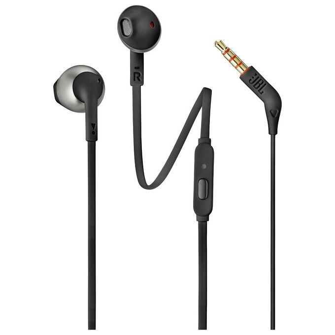 Jbl JBLT205BLK Auricolari con Microfono Cavo Piatto Anti Groviglio Nero