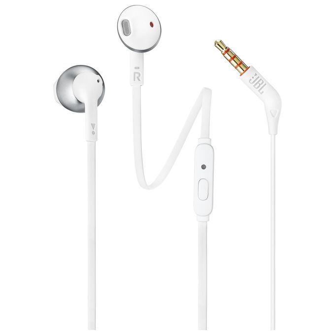 Jbl JBLT205CRM Auricolari con Microfono Cavo Piatto Anti Groviglio Crome