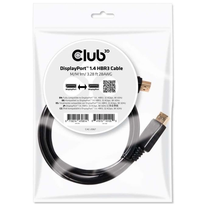 Club3d cavo Displayport 1.4 to Displayport 1.4 hbr3 m-m 1mt