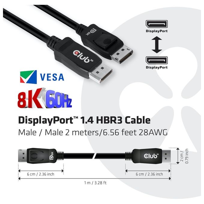 Club3d Cavo Displayport 1.4 Hbr3 Maschio-Maschio 2mt