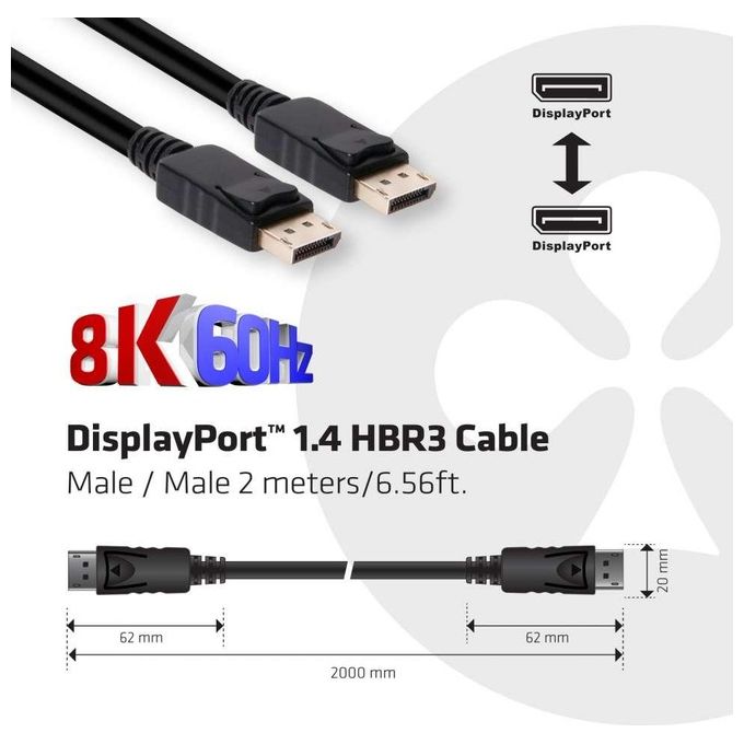 Club3d Cavo Displayport 1.4 Hbr3 Maschio-Maschio 2mt