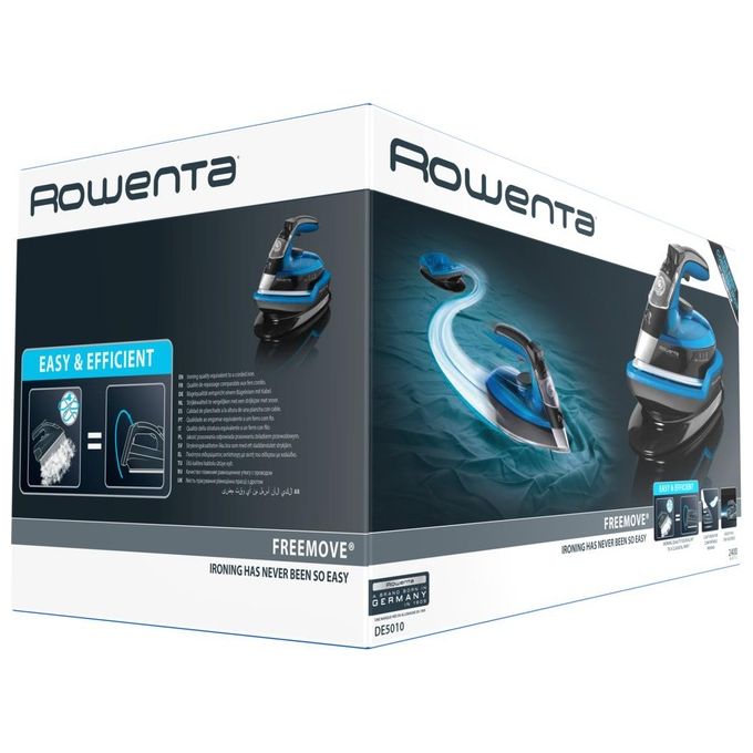 Rowenta DE5010D1 Freemove Ferro da Stiro a Vapore Senza Filo 2400W 27 g-min Piastra Microsteam 400 Laser colore Nero Blu