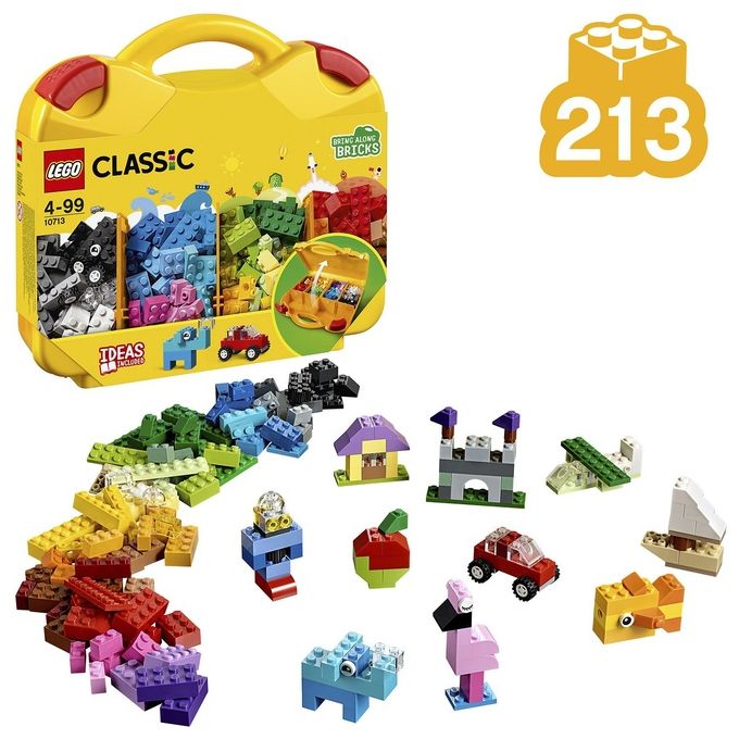 LEGO Classic Valigetta Creativa 10713 Contenitore Mattoncini Colorati con Macchina Giocattolo, Nave, Casa, Castello e Animali da Costruire, Giochi per l'Apprendimento per Bambini e Bambine da 4 Anni