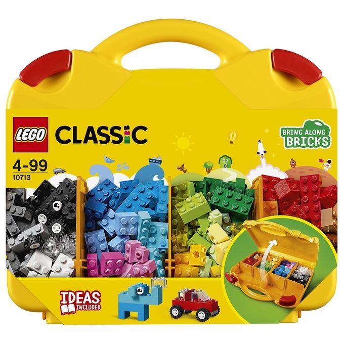 LEGO Classic Valigetta Creativa 10713 Contenitore Mattoncini Colorati con Macchina Giocattolo, Nave, Casa, Castello e Animali da Costruire, Giochi per l'Apprendimento per Bambini e Bambine da 4 Anni