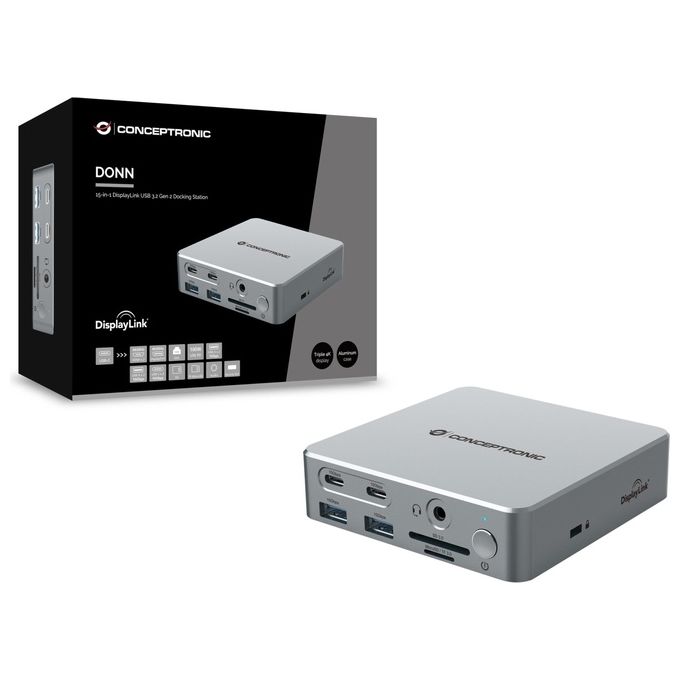 Conceptronic DONN25G Replicatore di Porte e Docking Station per Laptop Cablato Usb 3.2 Gen 2 (3.1 Gen 2) Type-c Argento