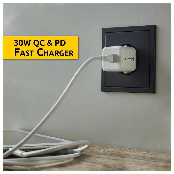 Intenso Power Adapter W30C GaN Alimentatore USB-C da 30 Watt e Tecnologia GaN Bianco