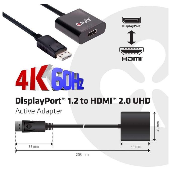 Club3d Adattatore Dp-hdmi 2.0 4k 60hz