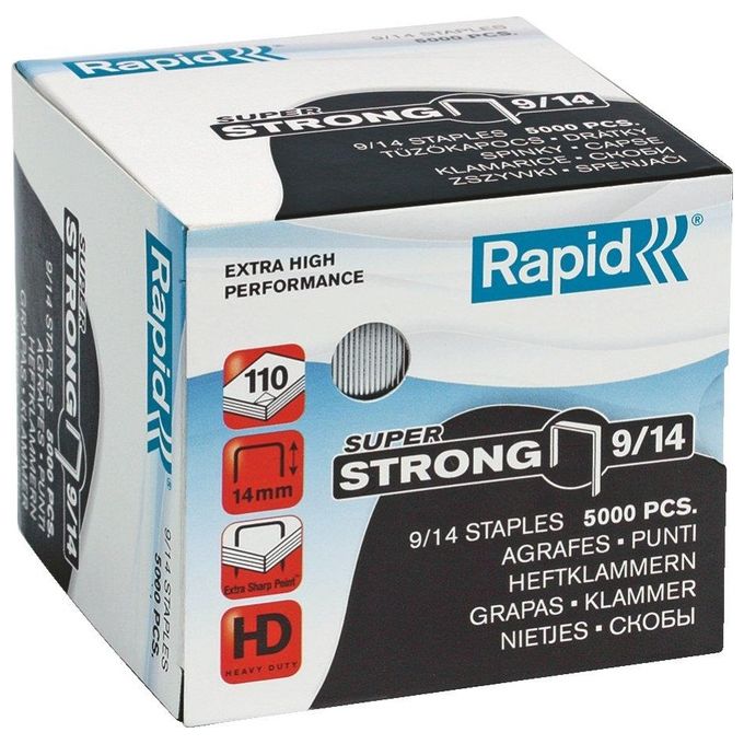 Rapid Punti 9 14 Mm Zincati 5m 80-110 Fogli Usati Per Cucitrici Hd Alti Spessori (conf.5000)