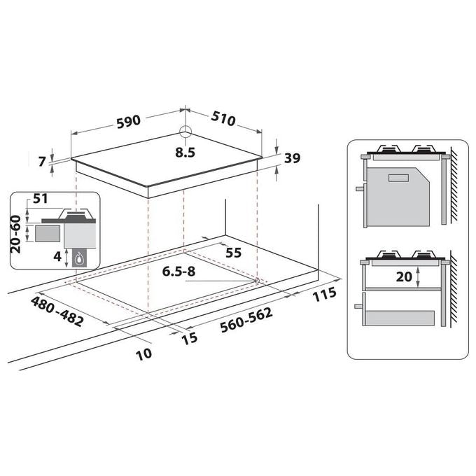 Whirlpool GMR 6422-IXL Piano Cottura a Gas 4 Zone iXelium Griglie in Ghisa 60 cm Acciaio Inox