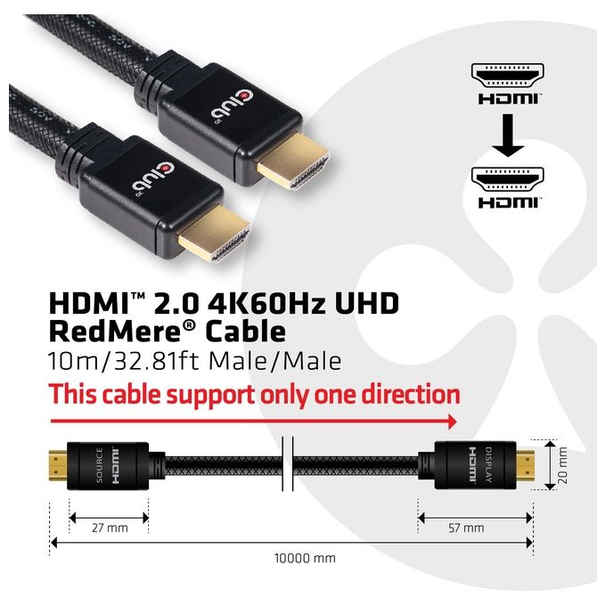 Club3d CAC-2313 Cavo Hdmi 2.0 M a Hdmi 2.0 M Gigh Speed 4K 60hz Ultra Hd RedMere 10mt