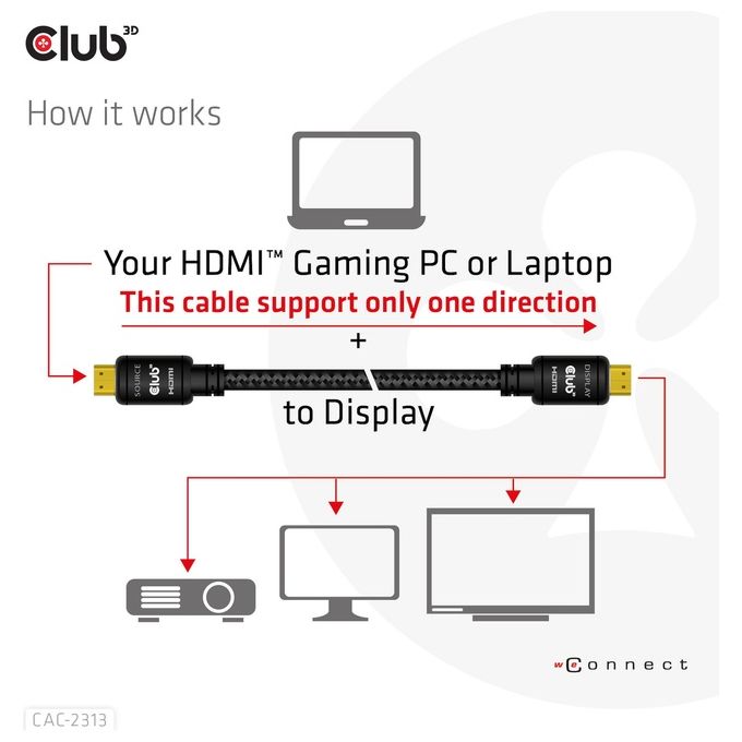 Club3d CAC-2313 Cavo Hdmi 2.0 M a Hdmi 2.0 M Gigh Speed 4K 60hz Ultra Hd RedMere 10mt
