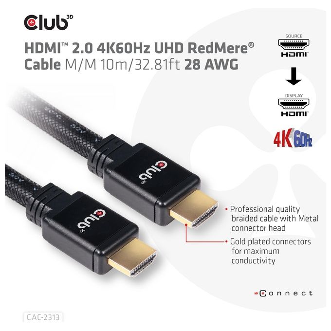 Club3d CAC-2313 Cavo Hdmi 2.0 M a Hdmi 2.0 M Gigh Speed 4K 60hz Ultra Hd RedMere 10mt