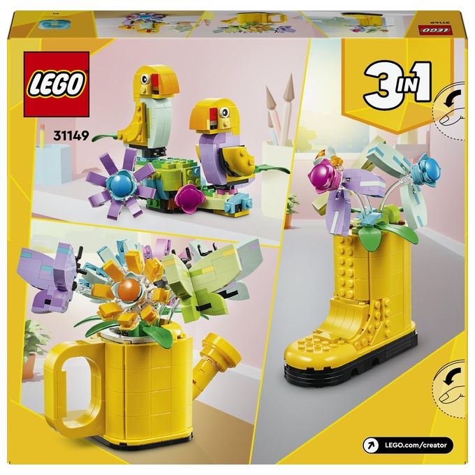 LEGO Creator 31149 3in1 Innaffiatoio con Fiori Finti Trasformabile in Stivale o in 2 Uccelli con Trespolo, Giochi per Bambini 8+