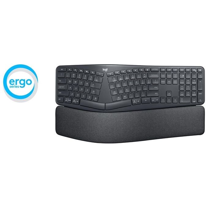 Logitech ERGO K860 Tastiera Split Wireless Ergonomica con Supporto per i Polsi Layout Italiano QWERTY Grigio