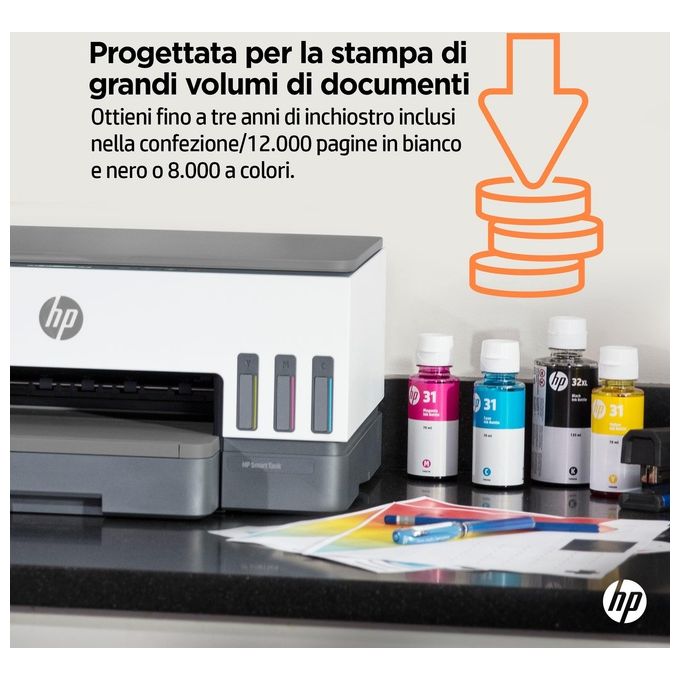 HP Smart Tank Plus 7005 AiO (28B54A) Stampante Multifunzione A4 con serbatoio di inchiostro ad alto volume di stampa stampa fronte-retro automatica scansione copia Wi-Fi HP Smart Bianco