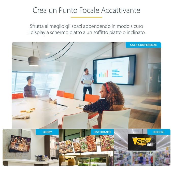 Startech Supporto da Soffitto per Televisione a Schermo Piatto Multidirezionale Palo da 2,5mt a 2,9mt