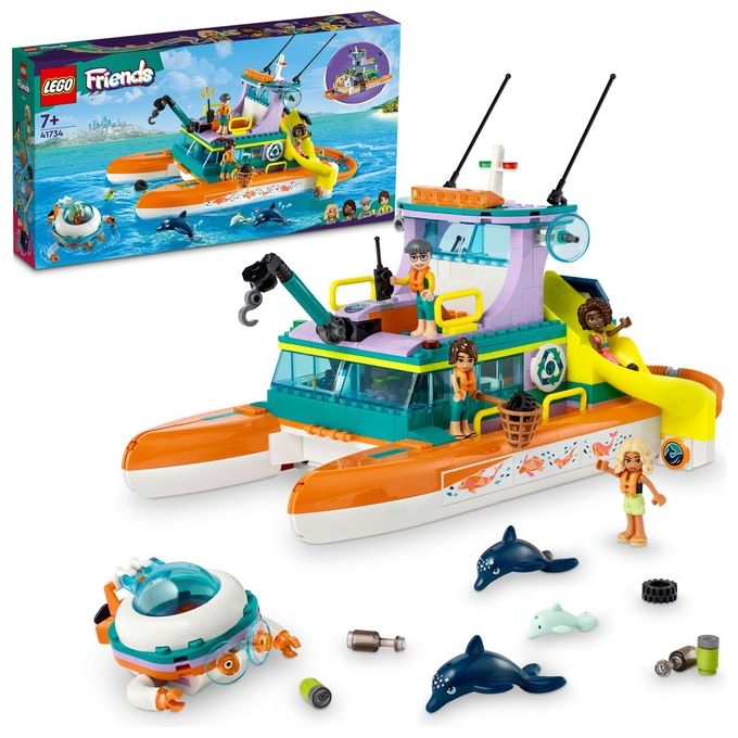 LEGO Friends 41734 Catamarano di Salvataggio, Barca Giocattolo con Animali e Sottomarino, Set Educativo, Regalo per Bambini 7+