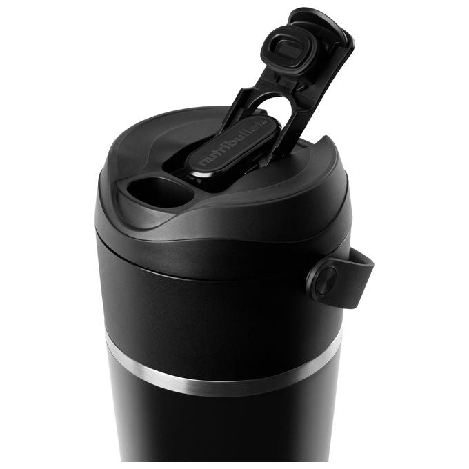 Nutribullet NBP016B Flip Frullatore Portatile con Tazza Isolante 590ml Inclusi Coperchio e Cannuccia Ricarica USB Inox Nero