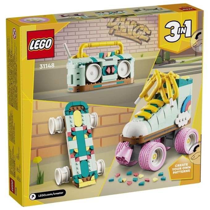 LEGO Creator 31148 3in1 Pattino a Rotelle Retro' Trasformabile in Mini Skateboard o Radio Giocattolo, Giochi per Bambini 8+