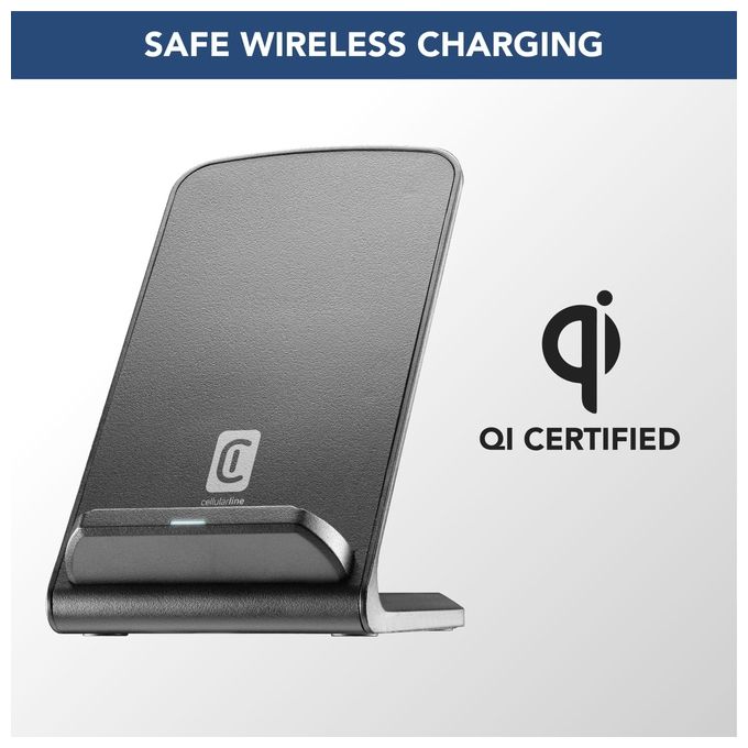Cellularline Easy Stand Wireless Charger Caricabatterie Wireless con Certificazione Qi Nero