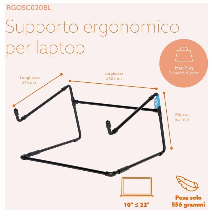 R-Go Tools RGOSC020BL Supporto per Laptop Nero 22