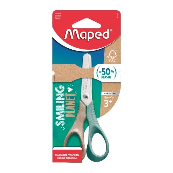 Maped Blister 1 Forbici Vivo 12cm Wood Smiling Planet