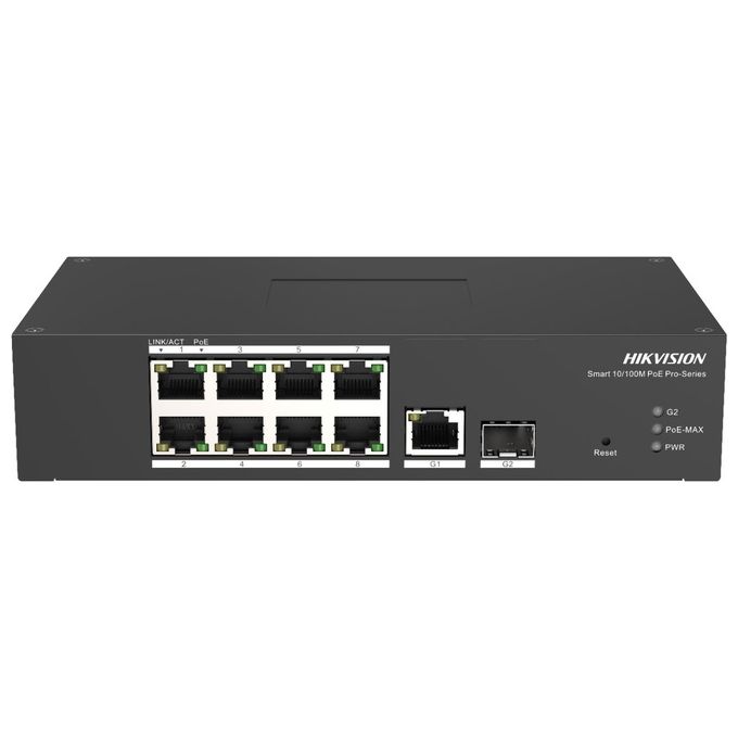 Hikvision Digital Technology 8 Port Fast Ethernet Smart Harsh Poe Switch 8 10-100m Poe Ports 1 Gigabit Rj45