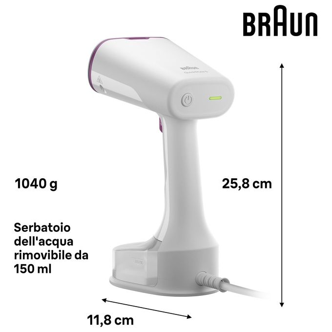 Braun QuickStyle 5 GS5011PU Stiratore Verticale con la Prima Piastra al Mondo con Tecnologia Dual FreeGlide 3D Riscaldamento Rapido 1200W Bianco-Viola