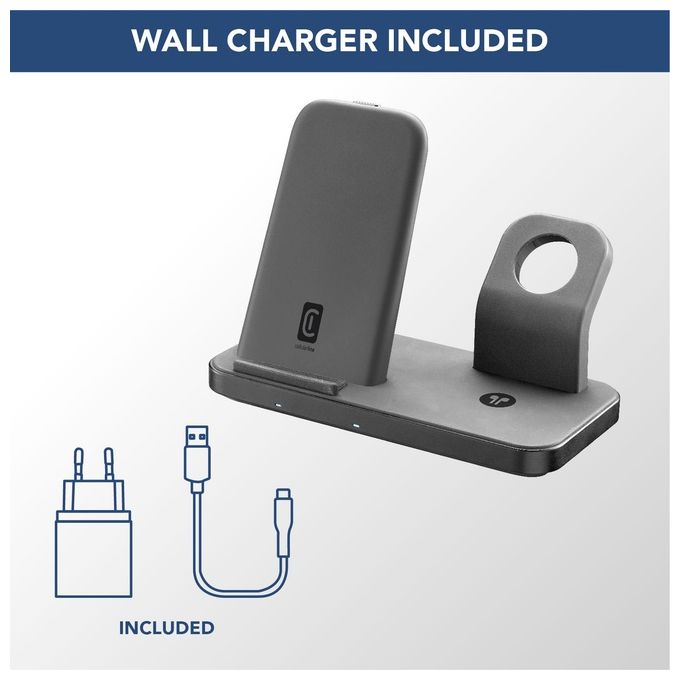 [ComeNuovo] Cellular Line Trio Wireless Charger Supporto di Ricarica Wireless 3in1 per Dispositivi Apple Nero