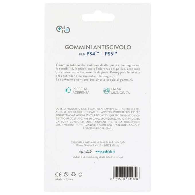 Qubick ACMU0063 Gommini Antiscivolo Tappo per Selettore Controller PS4 PS5 Silicone 4 pz colore Nero