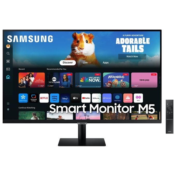 Samsung Smart Monitor M5  S27DM500 Nero - 27'' Display VA, FHD (1920 x 1080), 60Hz, 4ms, Inclinabile, 2 x HDMI (1.4), 2 x USB-A, Smart TV, Gaming Hub