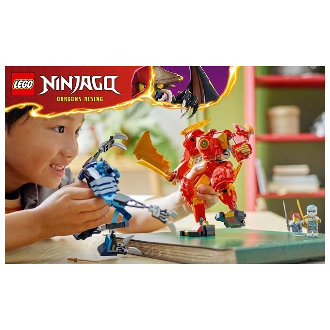 LEGO NINJAGO 71808 Mech Elemento Fuoco di Kai, Giochi per Bambini di 7+ Anni con 2 Action Figure da Costruire e 4 Minifigure