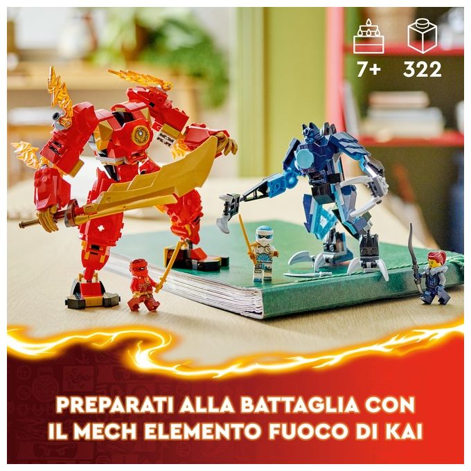 LEGO NINJAGO 71808 Mech Elemento Fuoco di Kai, Giochi per Bambini di 7+ Anni con 2 Action Figure da Costruire e 4 Minifigure