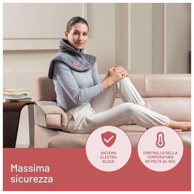 Imetec Intellisense Cervical Termoforo per Cervicale e Spalle Cuscino Termico 47x52cm Tessuto Anallergico 5 Temperature Lavabile In Lavatrice