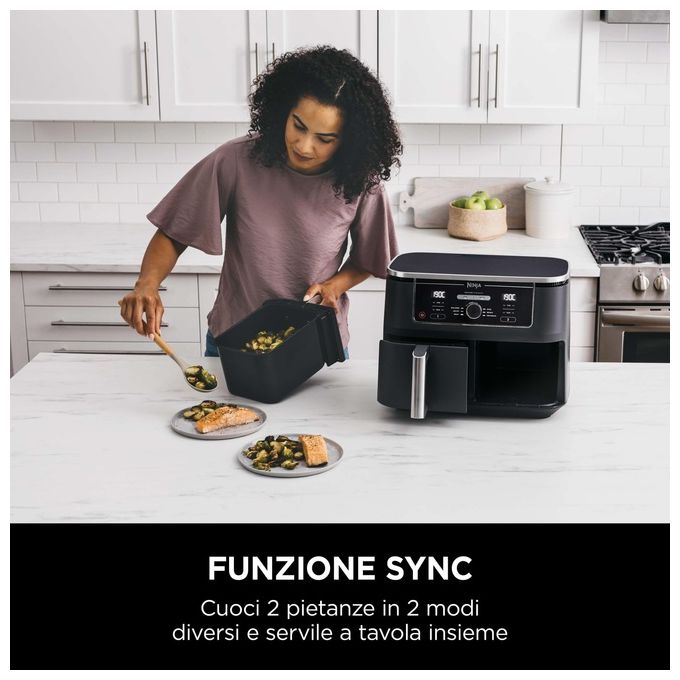 Ninja AF400EU Friggitrice ad Aria Calda Doppia 9.5 Litri Indipendente 2470W Nero