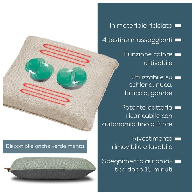 Beurer MG 139 – Cuscino massaggiante Shiatsu, tecnologia a impastamento con funzione calore, alimentazione a rete, uso per schiena-collo, rivestimento morbido, colore Beige