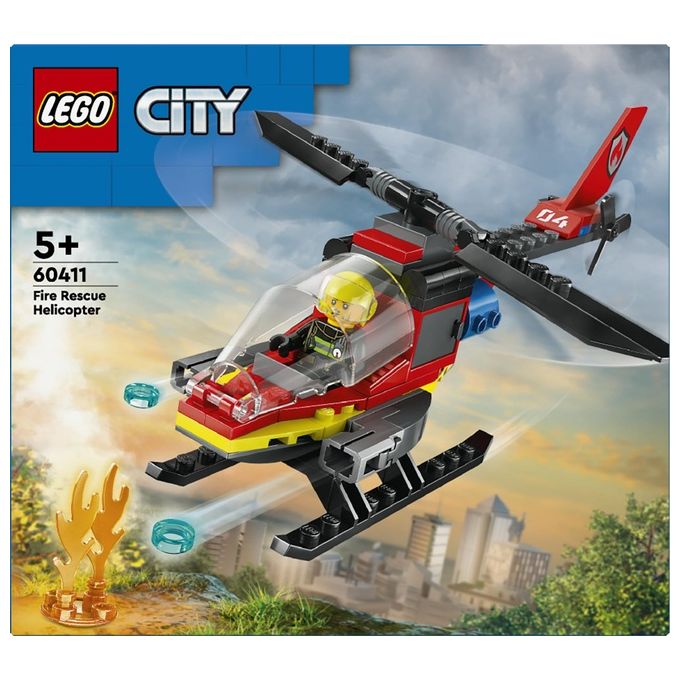 LEGO City 60411 Elicottero dei Pompieri, Veicolo Giocattolo con 2 Elementi Lancia-Acqua e Minifigure, Giochi per Bambini 5+