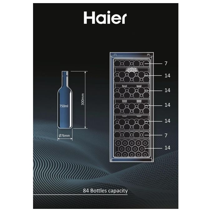Haier HWS84GA Cantinetta Vini Frigo 84 bottiglie Classe G 1 Zona di raffreddamento Natural Airflow System Wine Bank 50 Serie 5