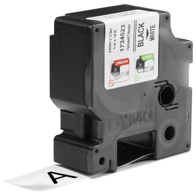 Dymo Nastro 24mmx 5.5m Poliestere Permanente nero su Bianco