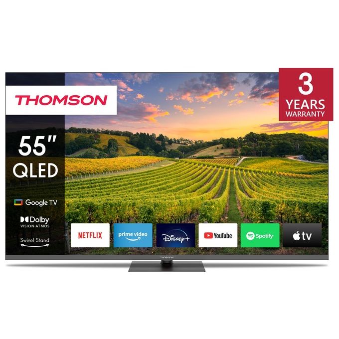 Thomson 55QG5C14 Smart TV 55 Pollici 4K Ultra HD Display QLED Sistema Google TV HDR10 Wi-Fi Classe F colore Grigio