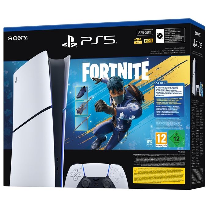 Sony PlayStation 5 Slim Digital Edition, Bundle Fortnite Flowering Chaos, 825GB, Nero-Bianco